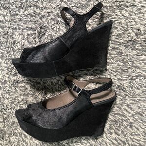 Nicole black pony hair platform peep toe sandals - New - Size 10